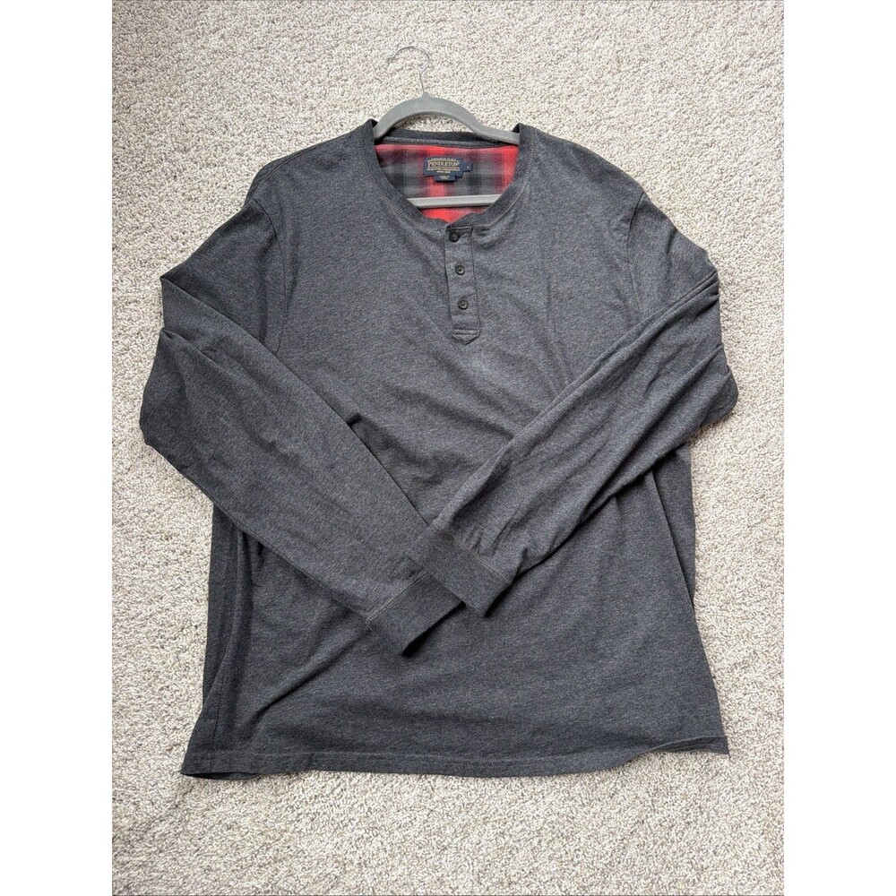 Pendleton Mens Deschutes Heather Grey Henley Long Sleeve Shirt Stretch Cotton L